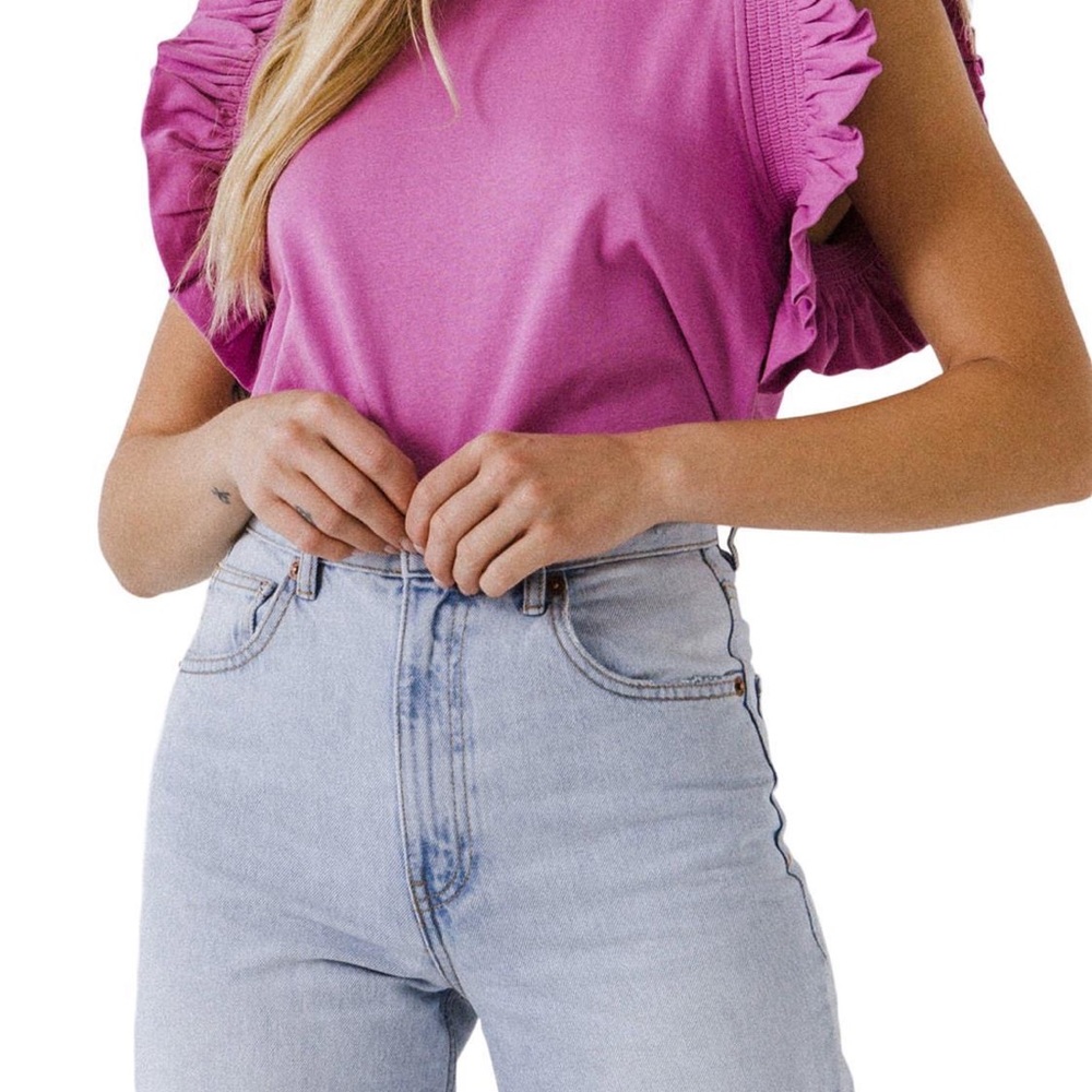 English Factory Ruffle Detail Cotton Knit Top